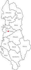 Albania map vector illustration have all province and mark the capital city 