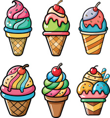 Colorful Ice Cream Clipart Vector with Tasty Flavors Perfect for Menus Blogs and Food Designs