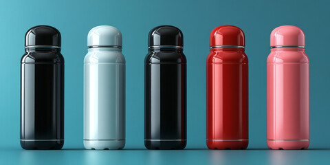 White, Black, Red and Silver Empty Glossy Metal Thermos Water Bottle