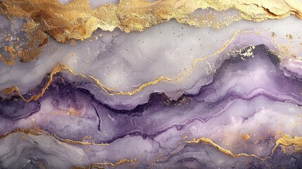 Abstract purple and gold marbled texture with flowing patterns.