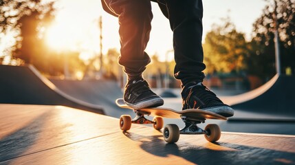 A dynamic skateboarding session in an urban skate park, Skateboards and ramps set for tricks, Urban sports style