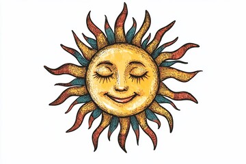 Whimsical Sun Doodle in Earthy Bohemian Style