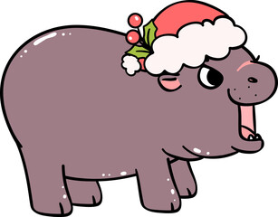 Christmas baby pygmy hippo grumpy wear santa hat