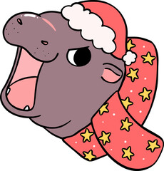 Christmas baby pygmy hippo with santa hat and scarf