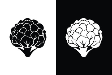 Whole Fresh Cauliflower. Minimalist Black and White Vector Icons