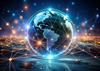 Glowing Holographic Globe with Interconnected Networks in Minimalist Style, Emphasizing Technology, Innovation, and Global Connectivity Through Soft Lighting and Subtle Color Gradients
