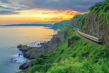 Scenic Train Journey Along the Coastal Landscape