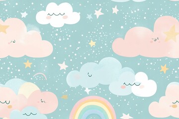 Pastel Sky with Clouds and Rainbows for Babies