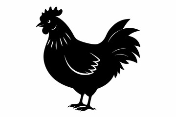 A black silhouette chicken isolated illustration on a white background. Hen silhouette icon design 
