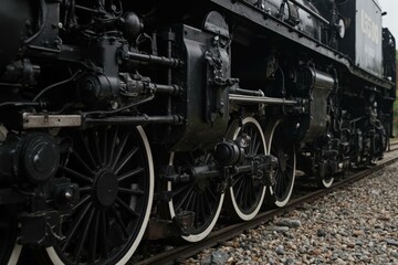 Obraz premium Vintage Steam Locomotive on Rails: A Timeless Icon of Industrial Heritage, Perfect for Nostalgia Decor or Historical Exhibits