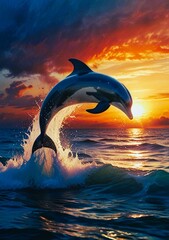 dolphin jumping into the sunset © thilina