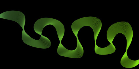 Fototapeta premium Modern multicolor wave of light is displayed on black background, Abstract wavy lines and neon glow on a black background, soundwave on a dark reflective surface. 