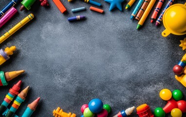 Creative Playtime Universal Childrens Day, Thanksgiving, Christmas Kids Drawing Area with Toys and Crayons