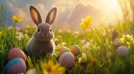 Adorable Easter Bunny in a Spring Meadow