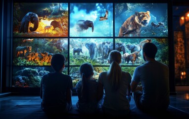 Family Watching Wildlife Documentary on World Television Day; Celebrating Learning and Connection with Nature on Christmas and Earth Day