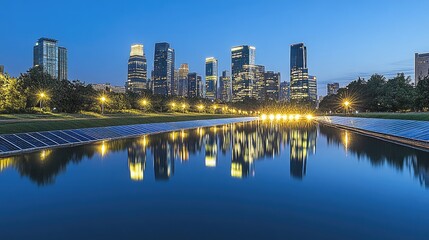 Naklejka premium A bright city skyline powered by renewable energy, reflecting modern energy investment trends.