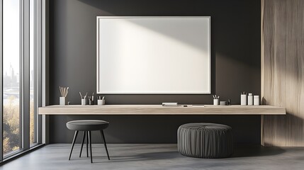 Modern Minimalist Home Office Desk Workspace with Large Blank Canvas