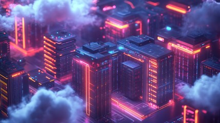 Obraz premium Futuristic Cityscape with Neon Lights