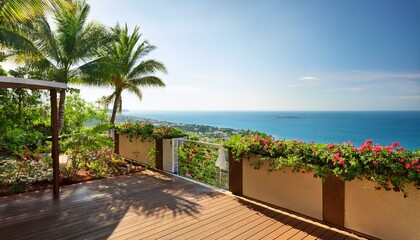 Obraz premium Basking in Sunshine: Vibrant Views of the Garden and Sea