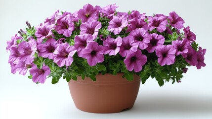 Fototapeta premium Lush purple petunias in a terracotta pot.