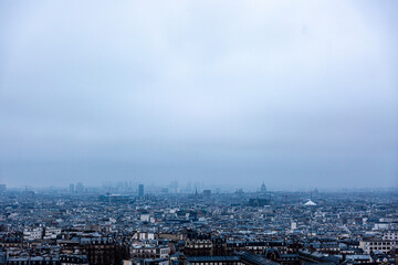 View to Paris in fog from Montmartre
