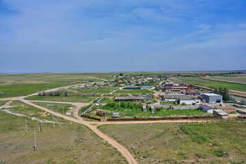 Panoramic view of the Vyshka village in a steppe