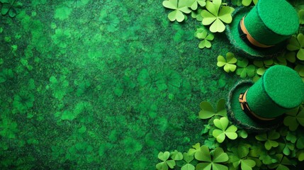 St. Patrick's Day Background with Shamrocks and Top Hats