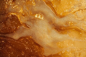 Fototapeta premium Golden liquid texture as background. Abstract golden background