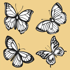 Flying Butterflies Vector Icon Set