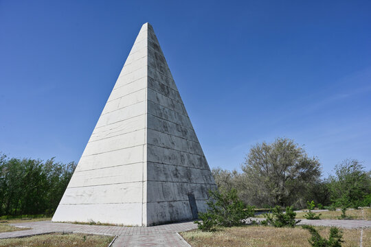 Pyramid of Alexander Golod monument near Astrakhan, Astrakhan region of Russia