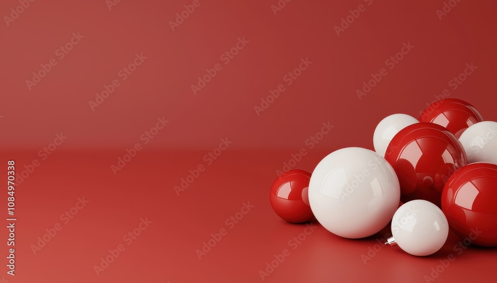 Poster a collection of red and white spheres arranged on a matching red surface, creating a minimalist and 