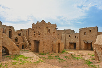 Ancient houses in the Sarai Batu settlement made of mud and clay