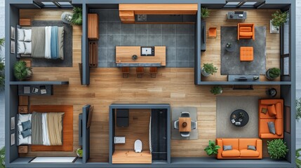 Floor plan top view. Apartment interior isolated on white background. Mockup design concept.