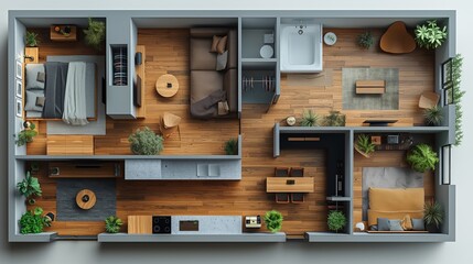 Floor plan top view. Apartment interior isolated on white background. Mockup design concept.