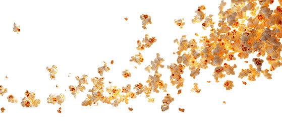 Flying delicious popcorn cut out. transparant background