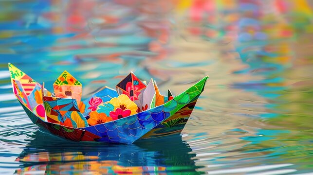 Colorful Paper Boat - a charming and vibrant visual. The playful design captures the essence of creativity and imagination.