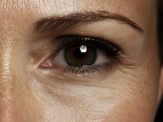 Obraz premium Realistic Portrait of a Middle-Aged Woman with Wrinkles and Eye Bags