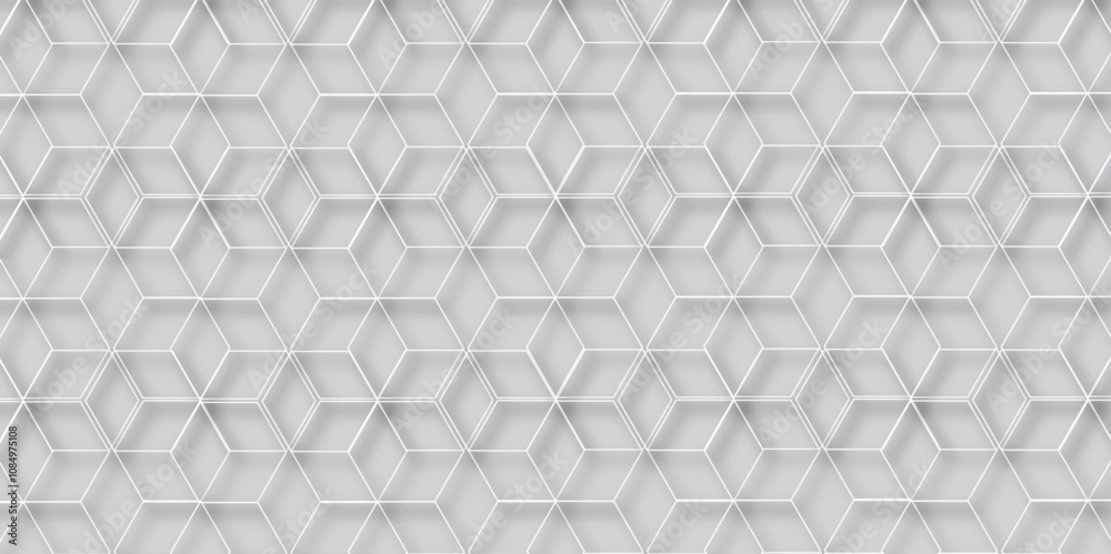 Poster Modern simple style seamless pattern with hexagonal graphic design. Geometric art deco texture mosaic grey background. abstract molecular structures in technology, wallpaper background, vector.	
