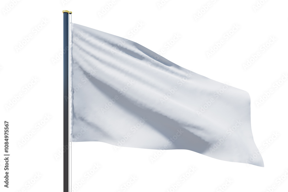 Aufkleber blank white flag waving in the wind with copyspace for your logo or text isolated on white backgroun