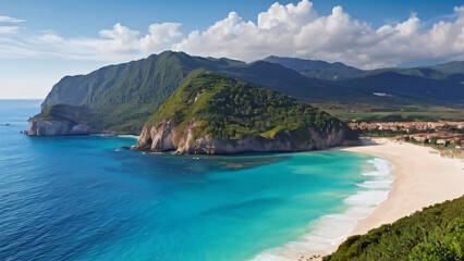 Obraz premium view of the sea and mountains