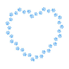 Delightful vector blue heart shape paw print border frame design. An ideal for pet themed projects, decorations, and crafts