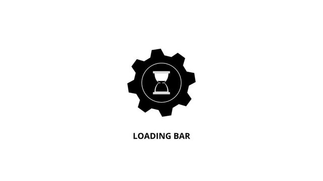 Loading bar animation with an hourglass and gear, designed for startup presentations, on a white background