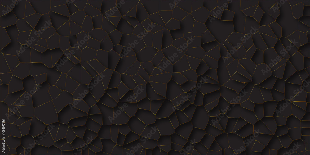 Fototapete Abstract black background with polygon or vector frame. Texture of geometric shapes golden line with shadows .abstract mosaic pattern. black polygonal design pattern, which consist of triangles..	
