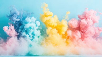 Fototapeta premium Swirling patterns of colorful ink clouds blend seamlessly in water, showcasing vibrant hues of blue, yellow, and pink