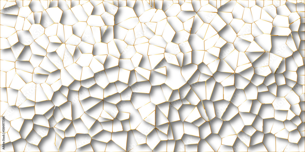 Poster golden gradient lines stroke abstract white crystalized broken glass background. voronoi diagram bac