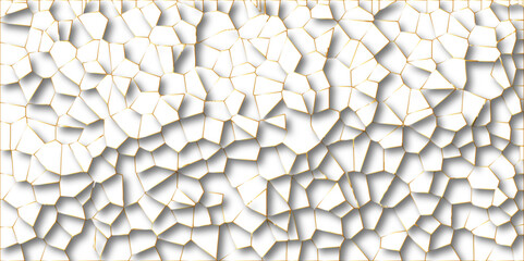 Golden gradient lines stroke abstract white crystalized broken glass background. Voronoi diagram background. abstract desktop texture design digital art wallpaper, vector illustration.	
