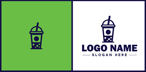 Obraz premium Bubble Tea Shop icon Boba tea shop Pearl milk tea shop Bubble drink café flat logo sign symbol editable vector