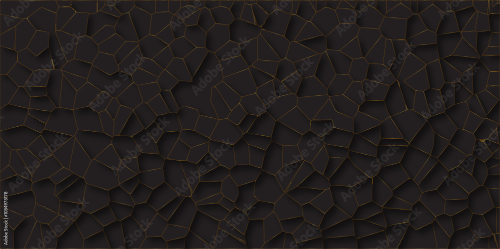 Aufkleber Abstract black background with polygon or vector frame. Texture of geometric shapes golden line with shadows .abstract mosaic pattern. black polygonal design pattern, which consist of triangles..	