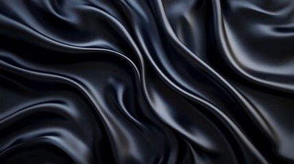 Black silk satin background with waves, Abstract background silky fabric