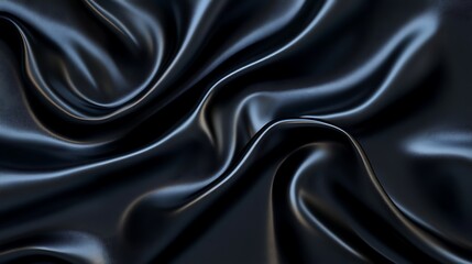 Obraz premium Black silk satin background with waves, Abstract background silky fabric